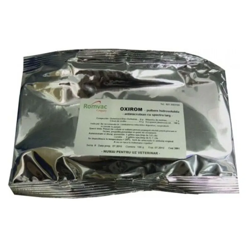 Plic de Oxirom 100 g, pulbere hidrosolubilă cu oxitetraciclină pentru păsări de colivie