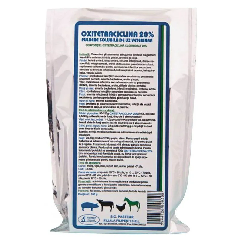 Punga de Oxitetraciclină 20%, pulbere solubilă Pasteur de 100 g