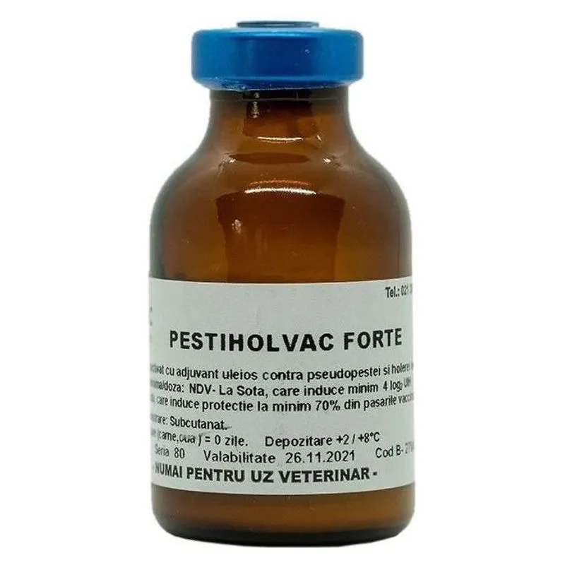 Flaconul de Pestiholvac Forte, vaccin Romvac pentru păsări