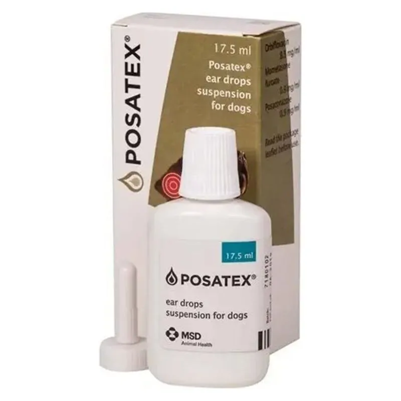 Cutia și flaconul de Posatex, suspensie auriculară pentru câini, 17,5 ml