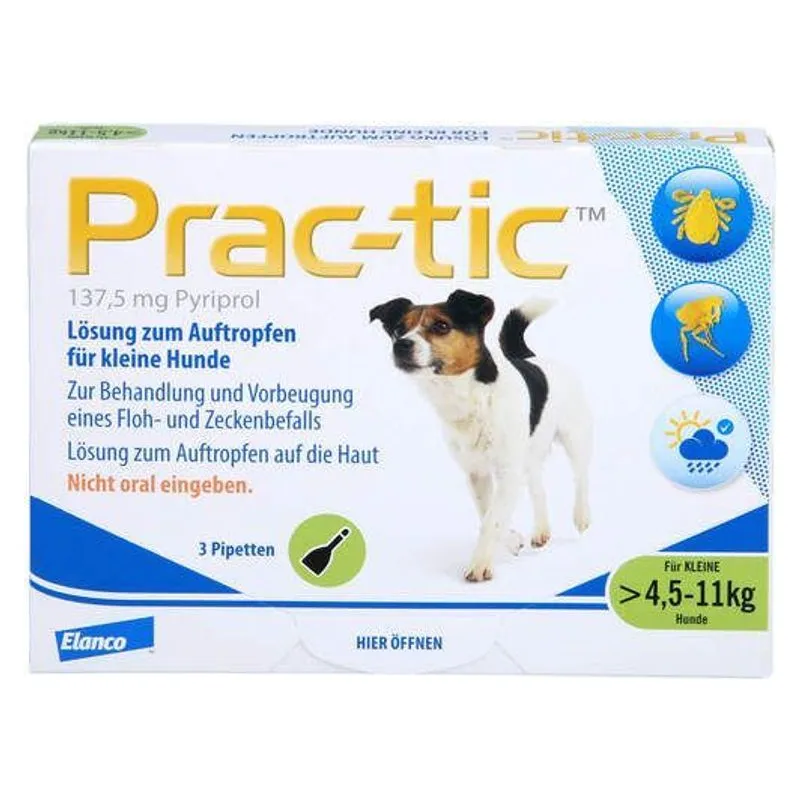 Cutia de Prac-Tic, soluție spot-on cu piriprol pentru câini (mărimea 4,5-11 kg)