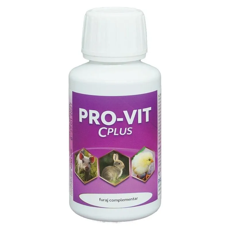 Flaconul alb de Pro-Vit C Plus cu etichetă violet, soluție orală cu vitamina C, 100 ml