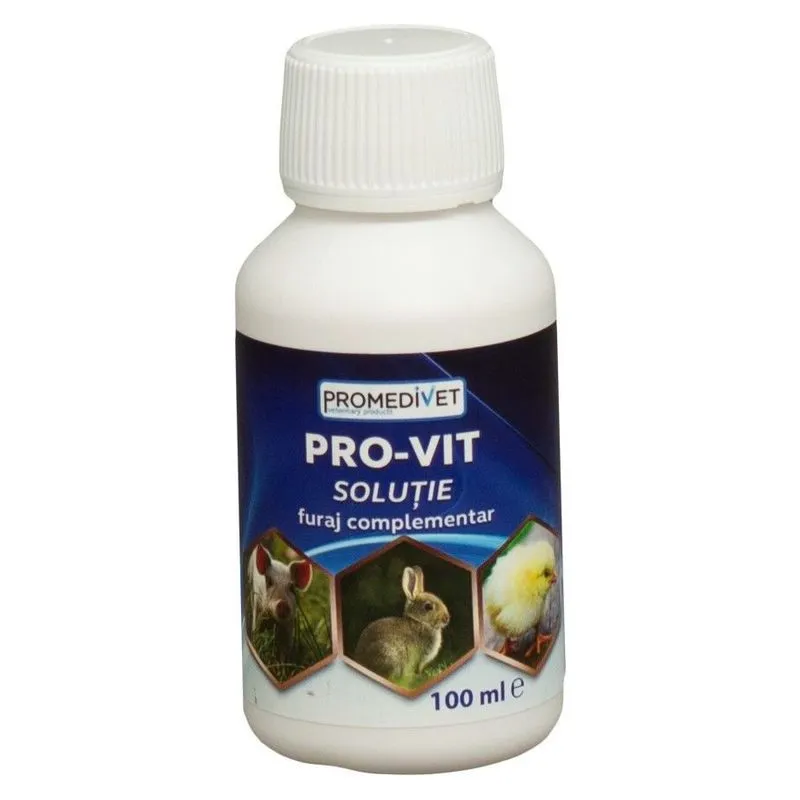 Flaconul alb de Pro-Vit soluție cu etichetă albastră, complex vitaminic buvabil, 100 ml