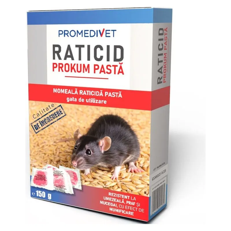 Cutia de Prokum pastă de 150 g, momeală raticidă Promedivet cu plicuri de pastă