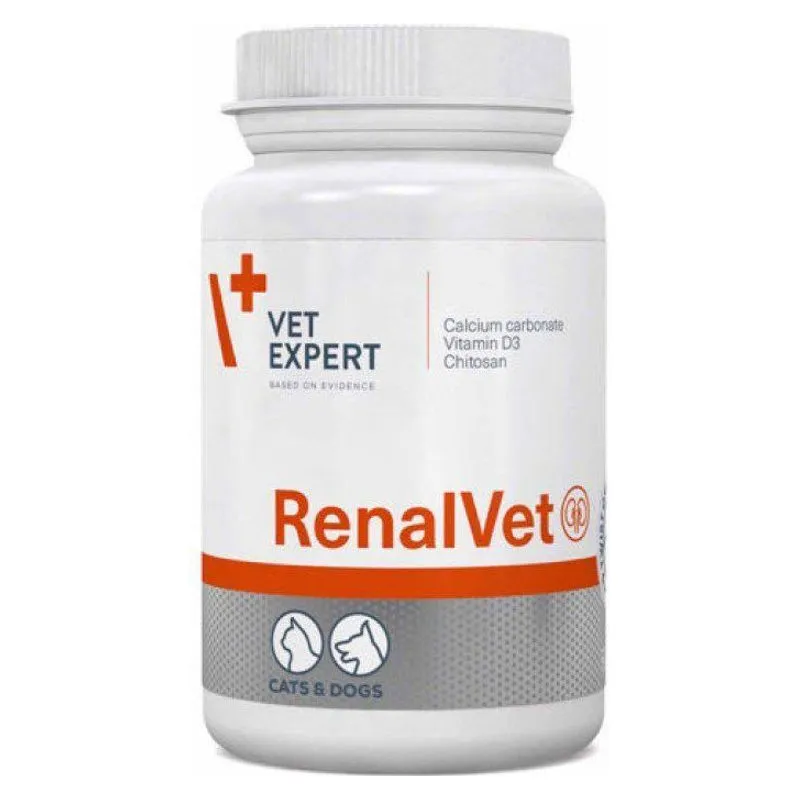 Flaconul alb de RenalVet Vet Expert pentru câini și pisici, cu capac twist-off