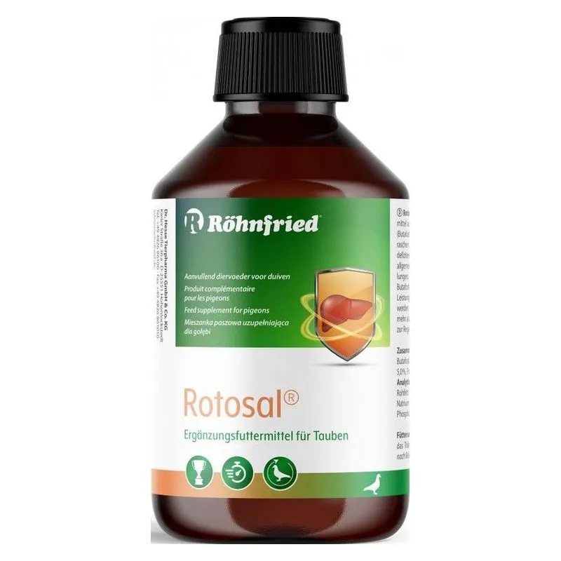 Flaconul de 250 ml de Rotosal Röhnfried, supliment lichid pentru porumbei