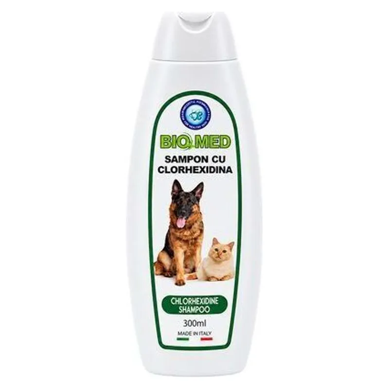 Flaconul de șampon cu clorhexidină Bio Med de 300 ml pentru câini și pisici