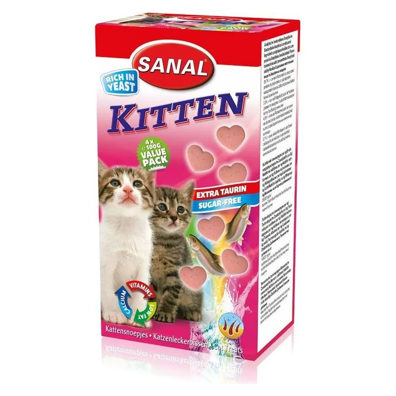 Cutia roșie de Sanal Kitten cu doi pisoi și tablete în formă de inimă