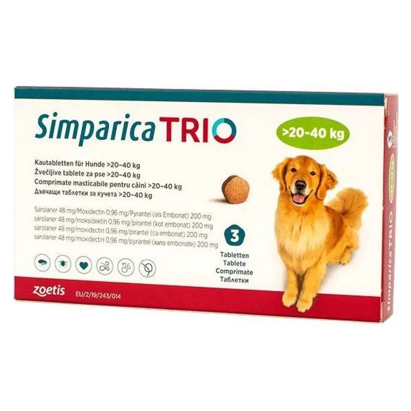 Cutia de Simparica Trio 48 mg pentru câini de 20-40 kg