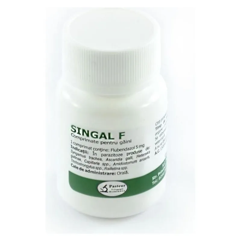 Flaconul de Singal F, comprimate cu flubendazol pentru găini, 100 de comprimate