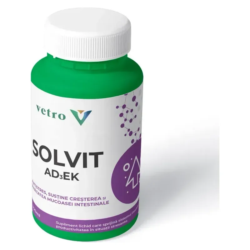 Flaconul alb cu capac verde de Solvit AD3EK, supliment buvabil Vetro de 100 ml