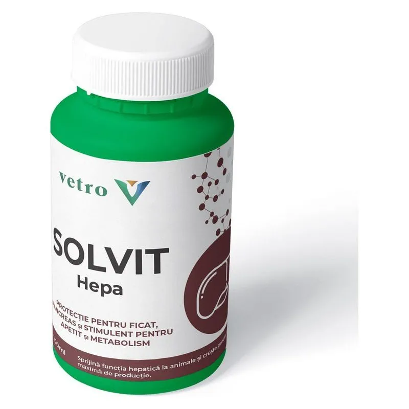Flaconul alb cu capac verde de Solvit Hepa, supliment buvabil pentru ficat, 100 ml