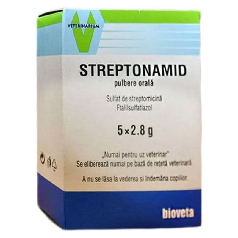 Cutia de Streptonamid, pulbere orală, 5 plicuri de 2,8 g, de la Bioveta