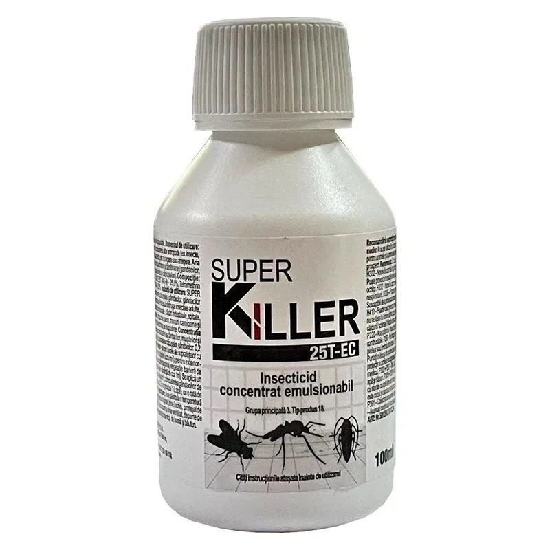 Flaconul de Super Killer 25 EC, insecticid concentrat emulsionabil cu cipermetrin