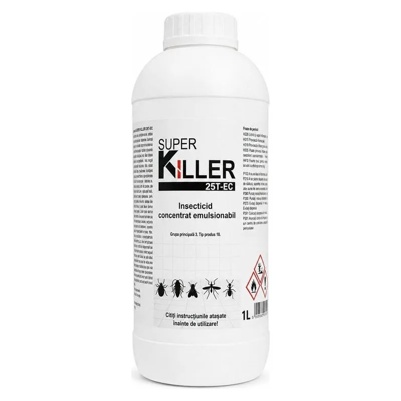 Flaconul de 1 litru de Super Killer 25T-EC, insecticid concentrat emulsionabil