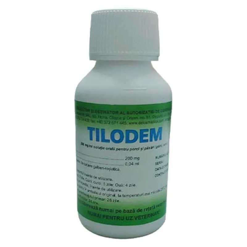 Flaconul de Tilodem 100 ml, soluție orală cu tilozină pentru porci și păsări