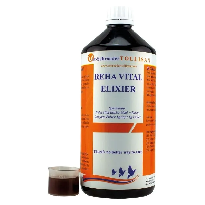 Flaconul de 1 L de Reha-Vital Elixier Tollisan, supliment lichid pentru porumbei