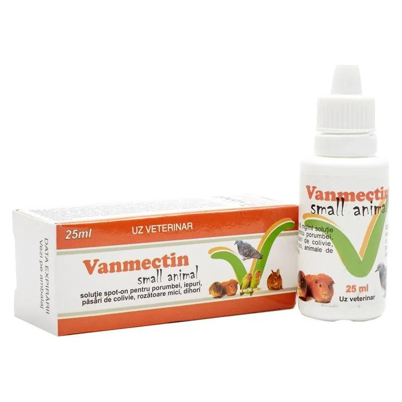 Cutia și flaconul cu picurător de Vanmectin Small Animal 25 ml, soluție spot-on