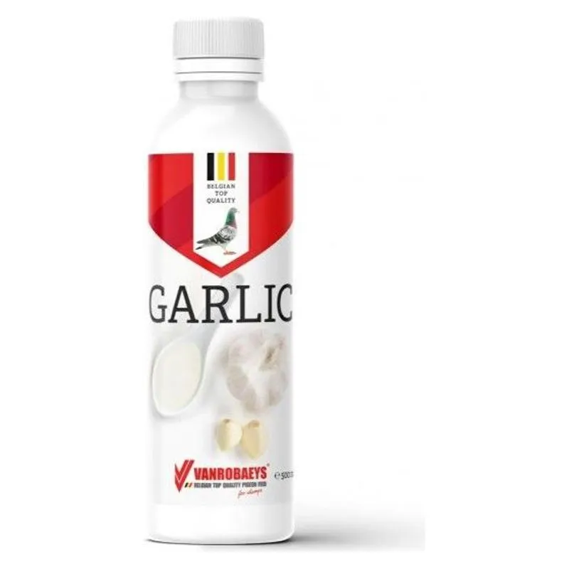Sticla albă de 500 ml de Garlic Vanrobaeys, supliment cu usturoi pentru porumbei