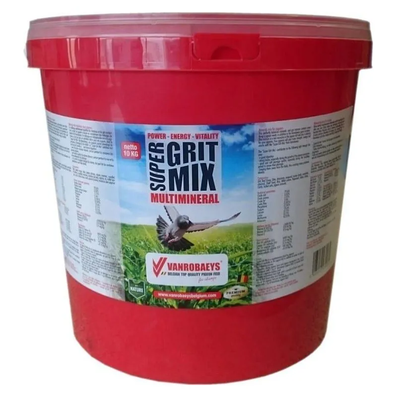 Găleata de 10 kg de Super Grit Mix Multimineral Vanrobaeys pentru porumbei