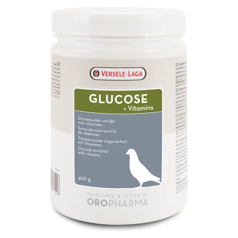 Recipientul de 400 g de Glucose + Vitamins Oropharma, pulbere de glucoză cu vitamine pentru porumbei
