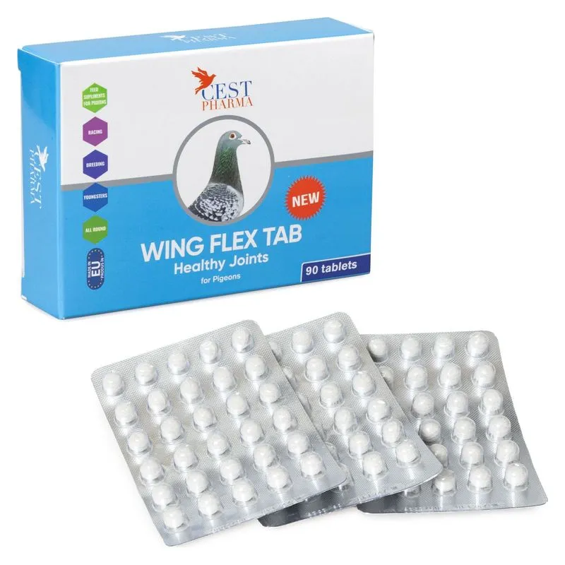 Cutia de 90 de comprimate Wing Flex Tab Cest Pharma, cu trei blistere, supliment pentru porumbei