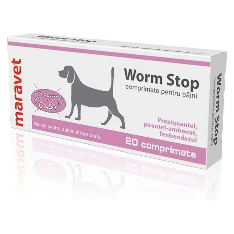 Cutia de Worm Stop cu 20 de comprimate pentru câini, de la Maravet