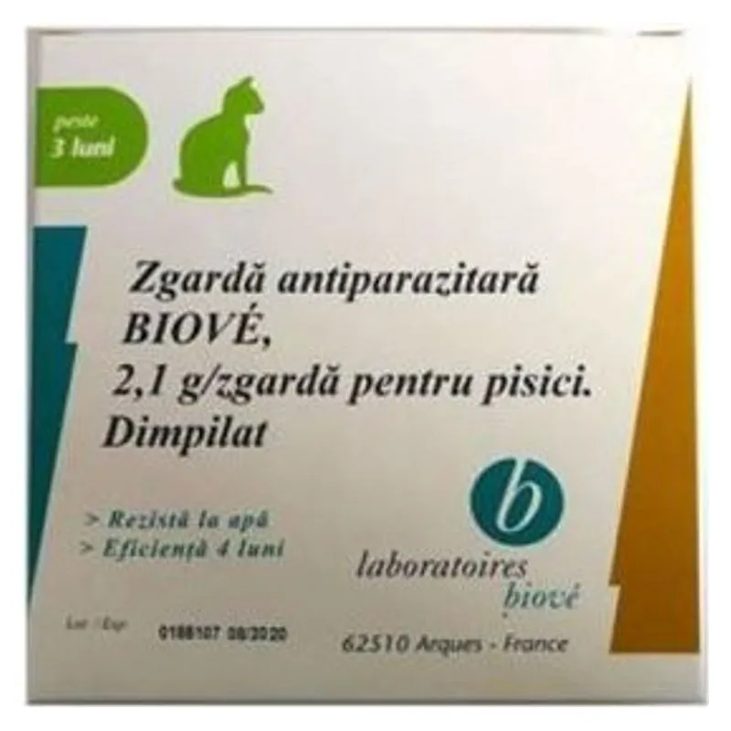 Cutia zgărzii antiparazitare Biové cu dimpilat 2,1 g pentru pisici
